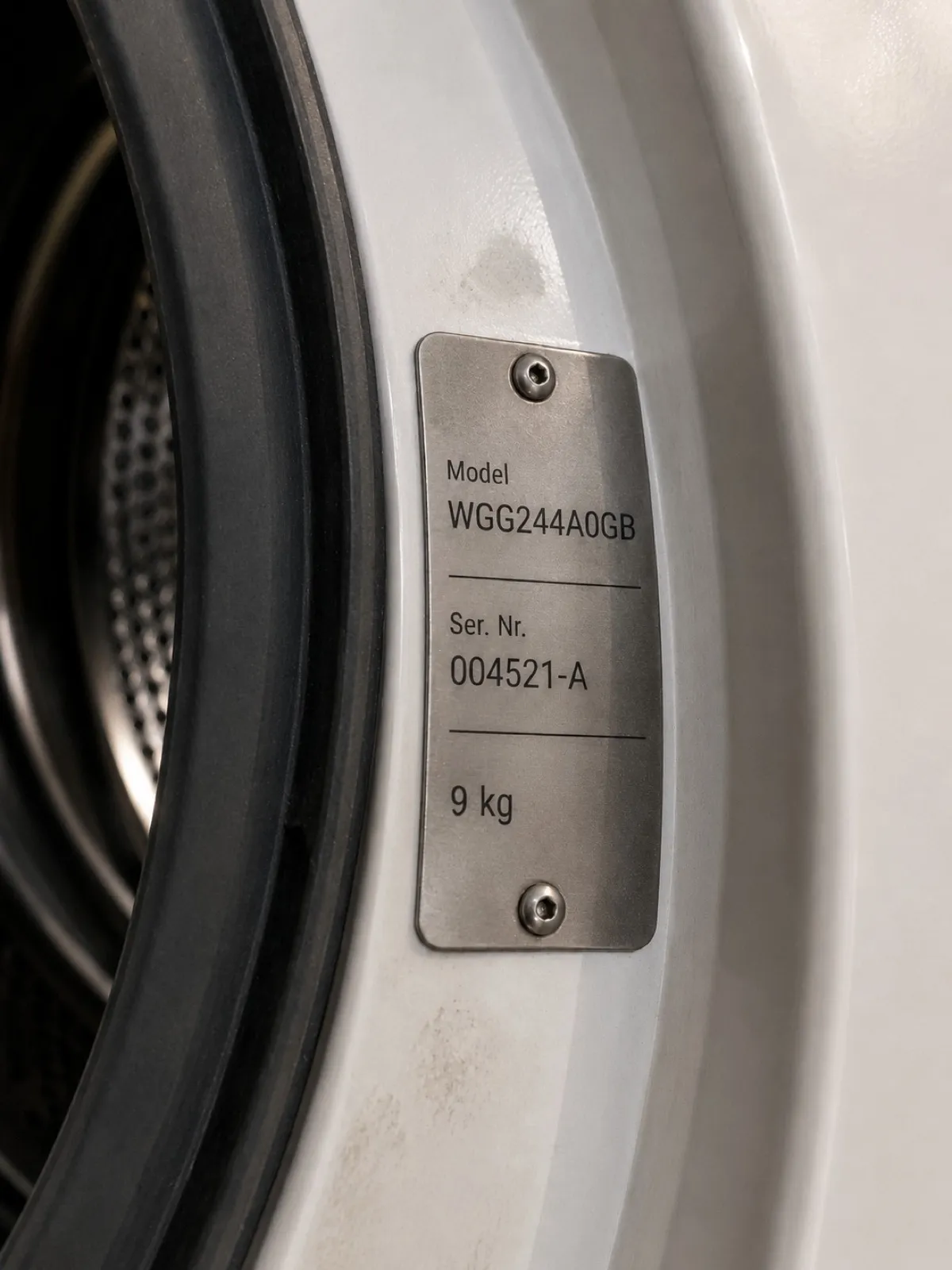 The rating plate on a washing machine